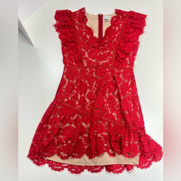 Saylor Helena Lace Dress in Red Size Medium Mini - Picture 11 of 12